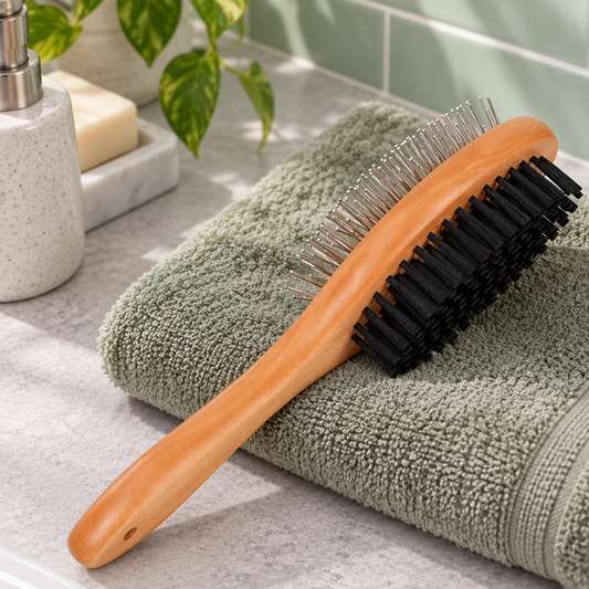 Gentle Wooden Double-Sided Pet Brush for Daily Coat Care
