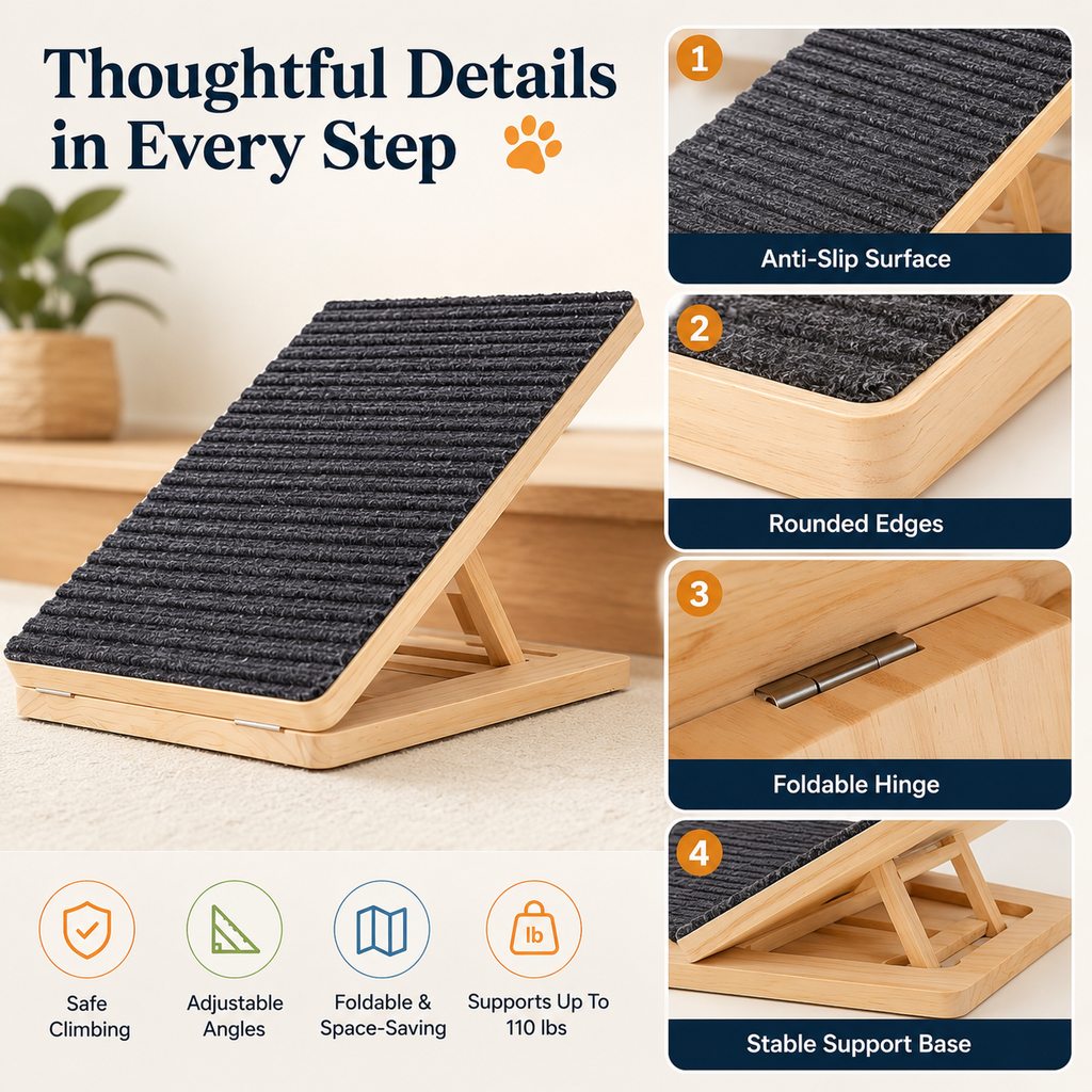Dog Ramp for Bed & Couch, Foldable Wooden Pet Ramp